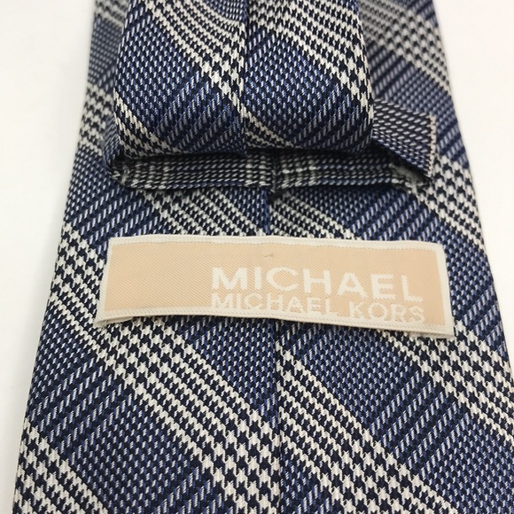 Michael Kors Blue Plaid Print 100% Silk Neck Tie - Picture 3 of 8